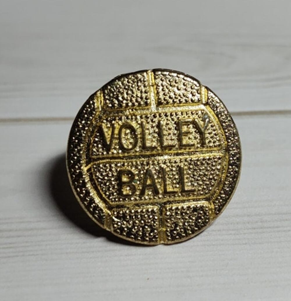 Volleyball Letterman Jacket Pin Sports Athlete Team Varsity Gold Tone